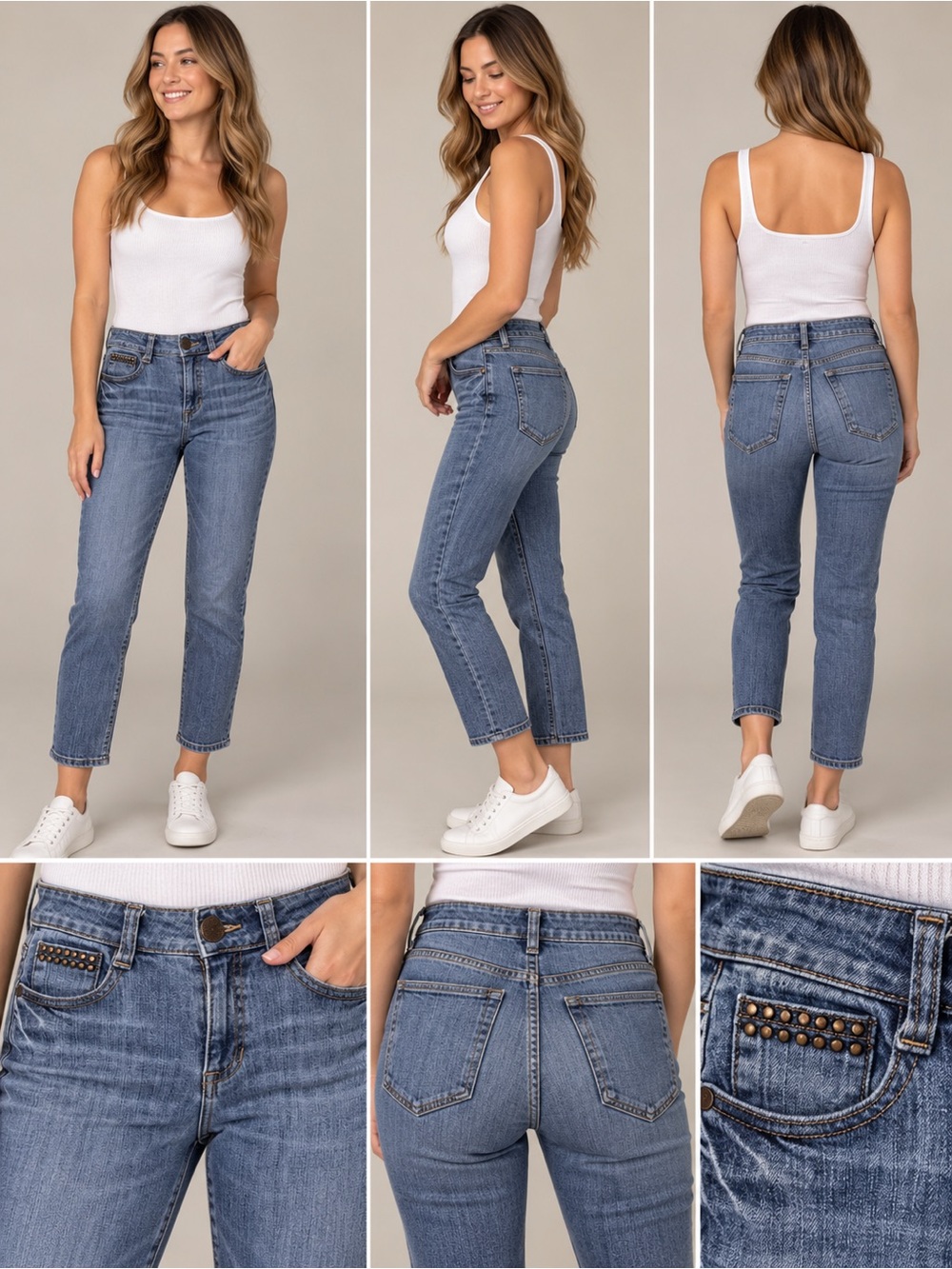 DKNY Woman’s Size 4 Studded Pocket Straight Leg Light Wash Cropped Jeans